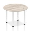 round meeting table with grey oak table top and chrome legs