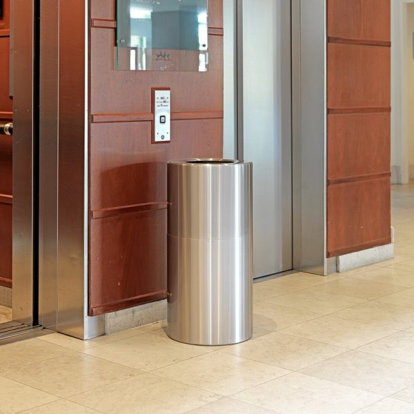 office recycling bin stainless steel in reception by lifts