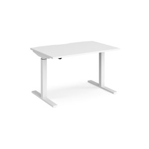 standing desk with white desk top and white height adjustable leg frame