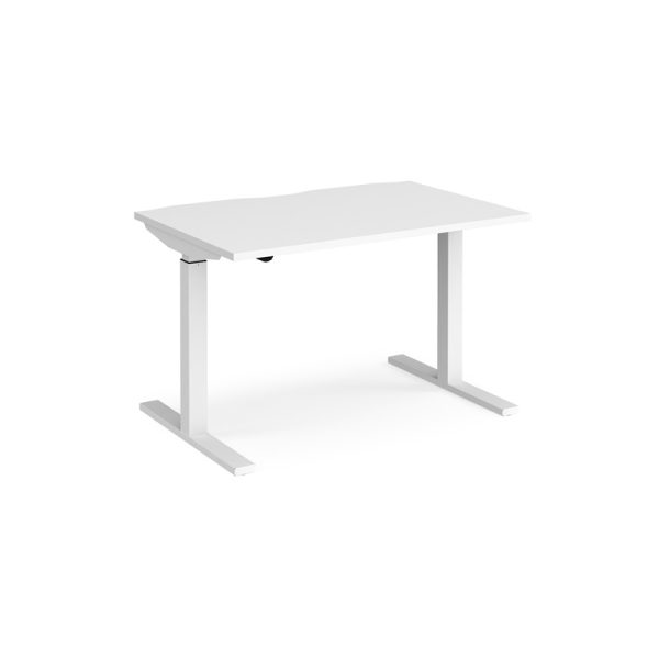 standing desk with white desk top and white height adjustable leg frame