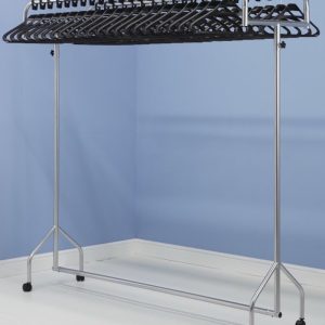 twin coat rail with hangers silver with black anti theft hangers