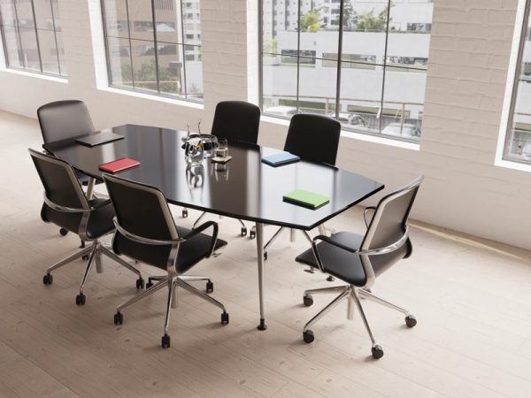 vegan leather office chairs around a meeting table in meeting room