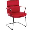visitor chair in red leather and chrome cantilever frame.