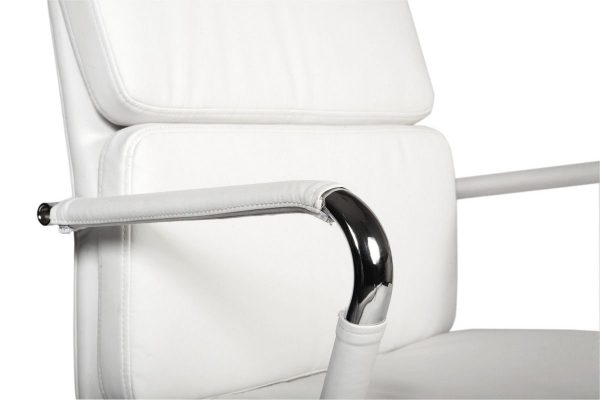 visitor chair in white leather and with chrome cantilever frame