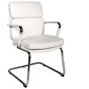 visitor chair in white leather with a chrome cantilever frame
