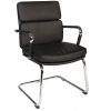 visitor chair in black leather with chrome cantilever frame