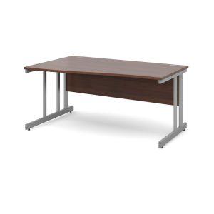 wave office desk with walnut desk top and silver leg frame