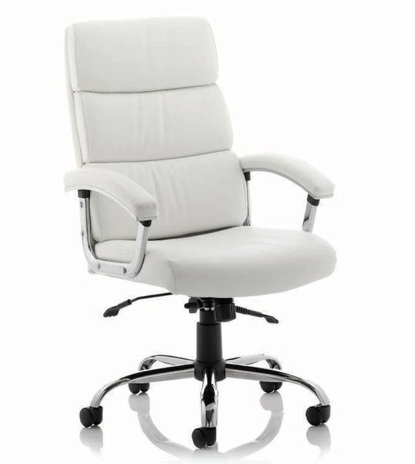 white leather high back executive office chair with chrome base
