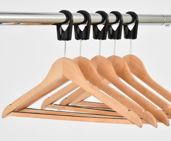 wooden captive hangers on coat rail