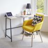 yellow fabric chair in front of home office desk in room set