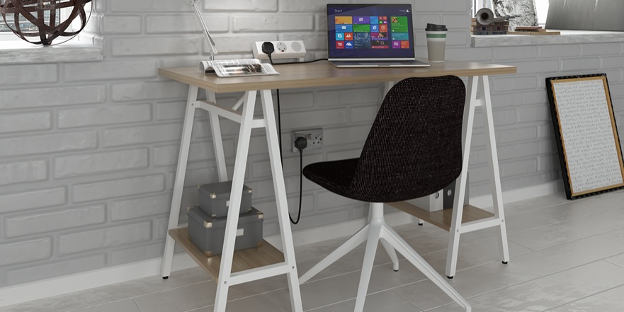 contemporary home office desk with white frame and black office chair