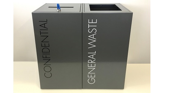 grey square office recycling bins