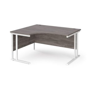 ergonomic left hand desk grey oak with white frame