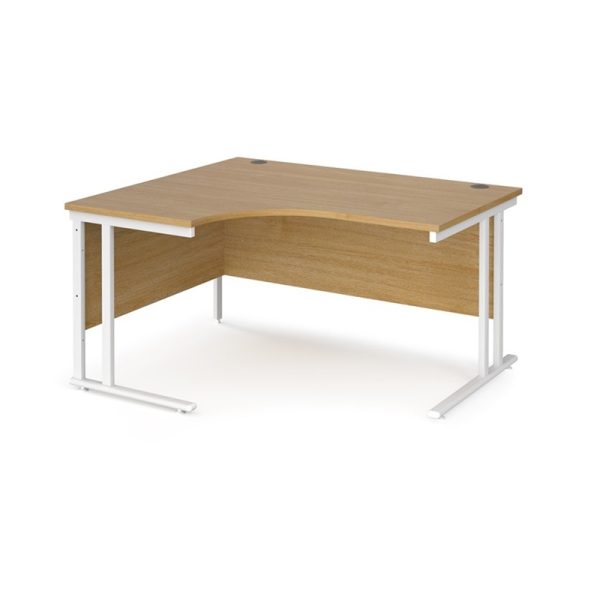 ergonomic left hand desk with oak desk top and white frame