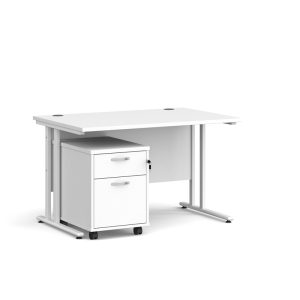 office desk with 2 drawer under desk pedestal in white finish and white cantilever leg frame