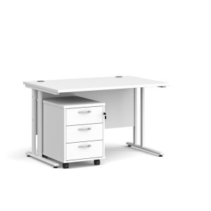 office desk with under desk 3 drawer pedestal in white finish with white cantilever leg frame