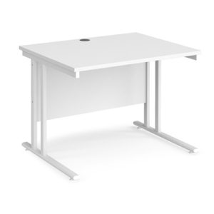 office desk 1000mm x 800mm with white desk top and white cantilever leg frame