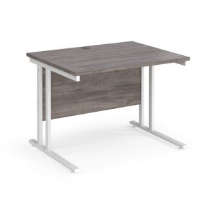 office desk grey oak desk top and white cantilever leg frame