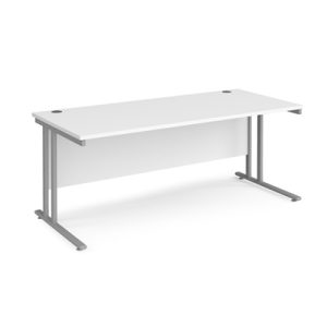 office desk with white desk top and silver cantilever leg frame