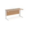 Office desk 1400mm with beech desk top and white cantilever desk frame