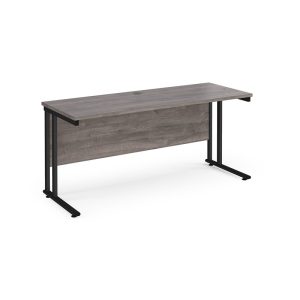 office desk with grey oak desk top and black cantilever leg frame