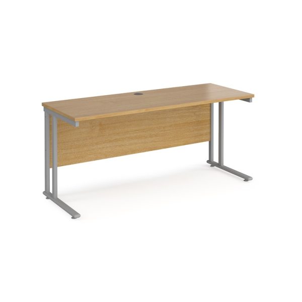 office desk with oak desk top and silver cantilever desk frame