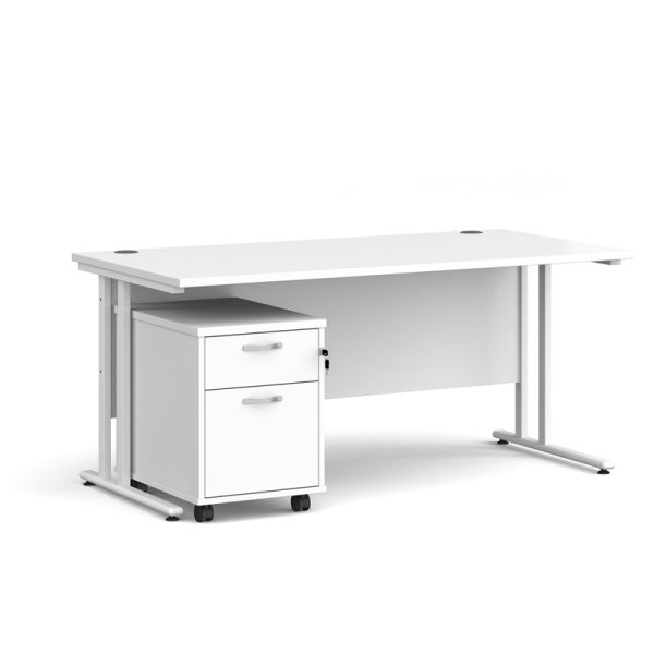 white office desk with matching under desk 2 drawer filing pedestal