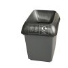 office recycling bin grey plastic with black top and printer cartridges label