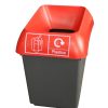 office recycling bin grey plastic with red lid and Plastics label