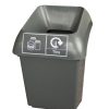 office recycling bin grey plastic with black top with tins label