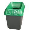 office recycling bin grey plastic with green top and glass recycling label