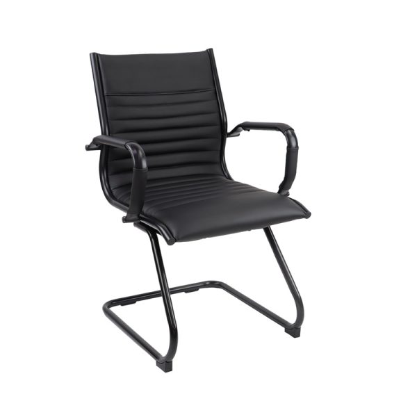 executive office visitor chair in black leather with black frame