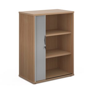 office tambour door cupboard in beech with silver single tambour door