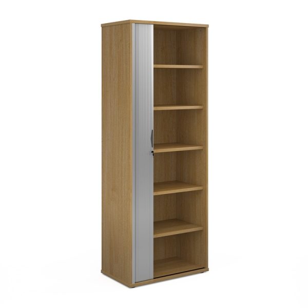 office tambour door cupboard oak with silver tambour doors