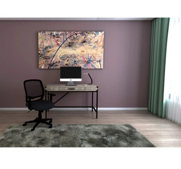 console style home office desk in dark oak finish in room shot with office chair