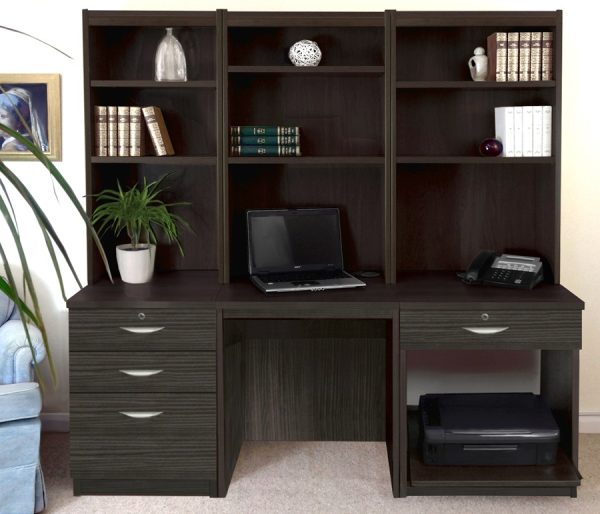 home office furniture with desk, filing drawer and office shelving hutch