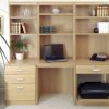 home office furniture in oak finish with desk, filing drawer and hutch office shelving