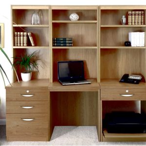 home office furniture in English oak finsh with desk, file drawer unit and office shelving hutch