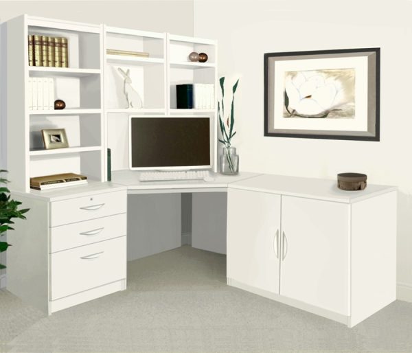 home office furniture white. Includes a corner desk. office cupboard. office drawers and shelving