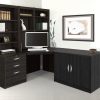 home office furniture with corner desk, office cupboard, office drawers with file drawer and shelving hutch