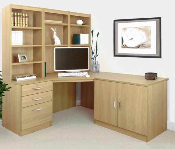 home office furniture set classic oak with corner des, office filing drawer and office cupboard