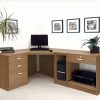 home office furniture in oak finish. corner desk with drawer unit and shelf for printer and cpu