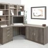 home office furniture grey with corner desk, office cupboard, drawers and shelving hutch