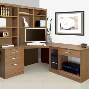 home office furniture english oak with l shaped desk, office shelving and cpu holder