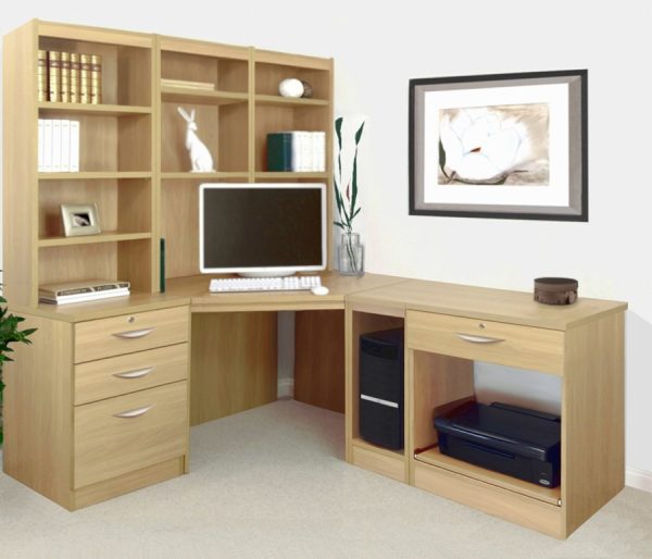 home office furniture classic oak. Includes l shaped desk, office shelving and CPU holder