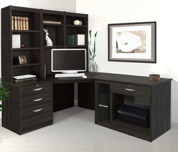 home office furniture black with l shaped desk, office shelving and cpu holder