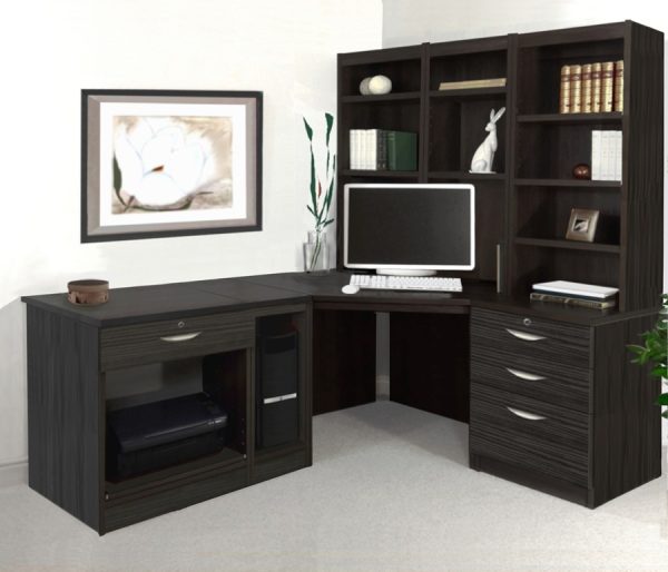 home office furniture black. Including l shaped desk and office shelving and cpu holder