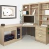 home office furniture set in sandstone finish with l shaped desk and office shelving and CPU holder