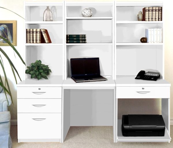 home office furniture white with desk, drawer unit with foolscap filing and hutch shelving