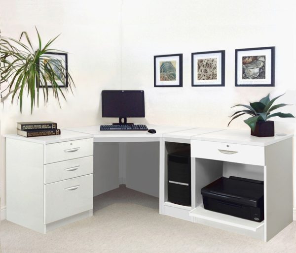 home office furniture white includes corner desk with cpu and printer area and drawers